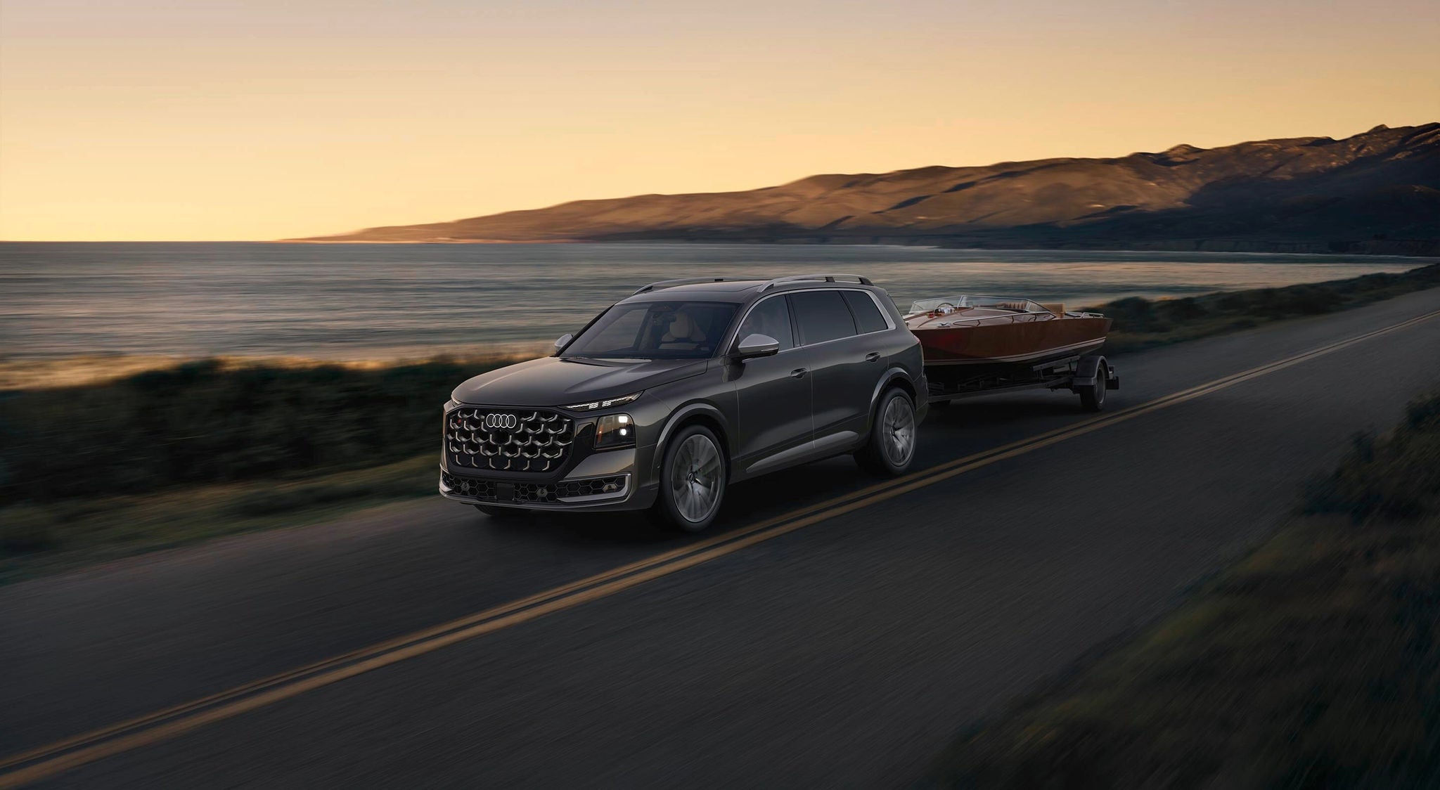 High-performance 2027 Audi SQ9 luxury SUV equipped for up to 7,700 pounds of towing capacity.